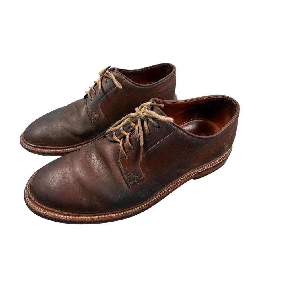 Grant Stone Mens Shoes Plain Toe Blucher Brown Leather Derby Dress Casual 9.5 D